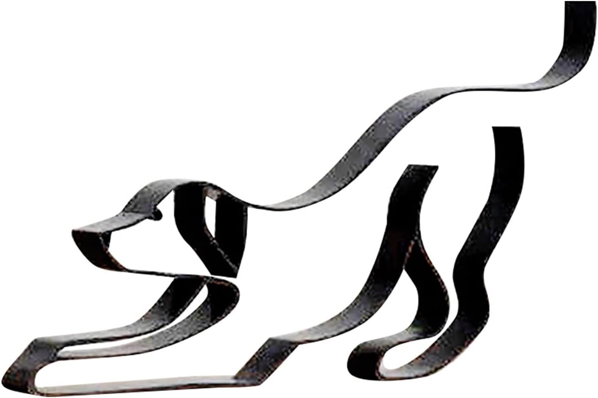 ROTORS Escultura de pared de arte minimalista de perro de metal, alambre de metal abstracto, estatua geométrica de dibujo de línea de perro,