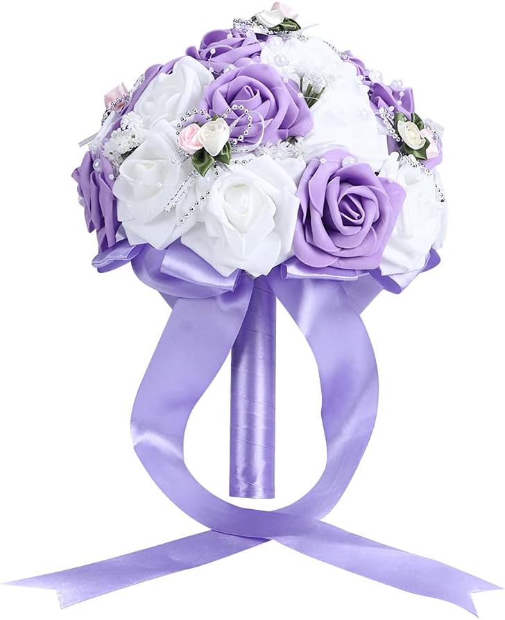 TOPINCN Ramo artificial, simulación de novia, ramo de boda, suministros de decoración para ramos de boda, centros de mesa, arreglos (morado)