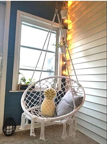 Hamaca con columpio de macramé, cuerda de algodón para colgar, para interiores, exteriores, hogar, patio, porche, cubierta, jardín, peso máximo 260