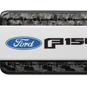 Compatible con Ford F-150 2015 en fibra de carbono textura negro PU correa de cuero llavero Compatible con Ford F-150 2015 en fibra de carbono textura negro PU correa de cuero llavero