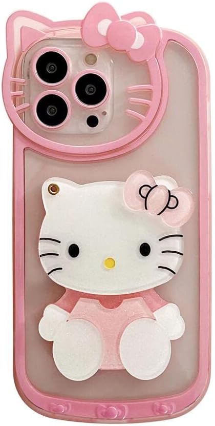 Olntun for iPhone 11 Cute Cartoon Cat Case,3D Bow Kawaii Pink Cartoon Cat Face Makeup Mirror Women Girls Kids Soft TPU Clear Protective Phone Cover