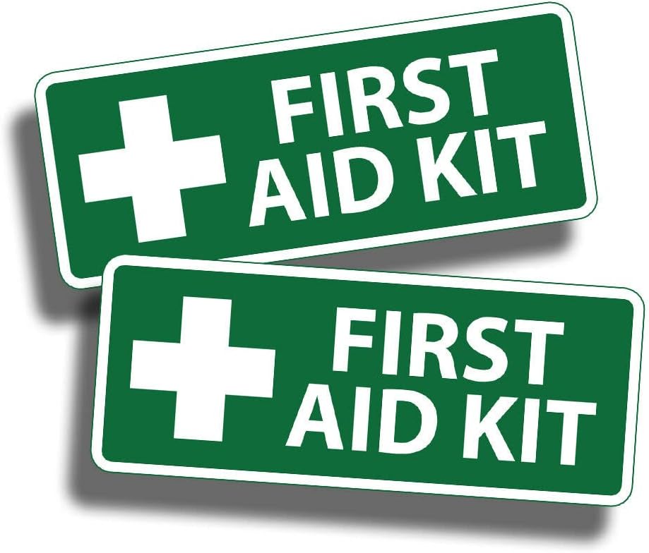 Verde Primeros Auxilios Pegatina 1 Alerta de Seguridad Rescate Kit Cruz Roja Emergencia 4  1.5 pulgadas Juego de 2
