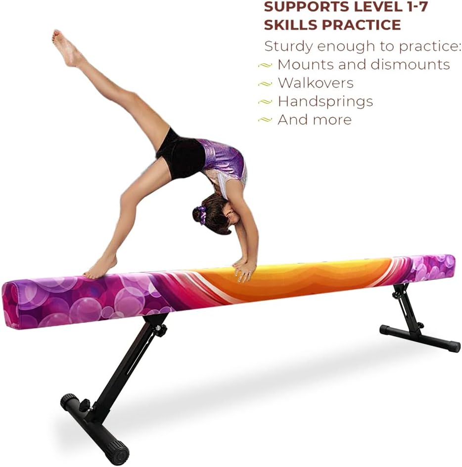 Haz de equilibrio de gimnasia ajustable y plegable de 8 pies, equipo de gimnasio en casa, fácil montaje y almacenamiento, no requiere herramientas,