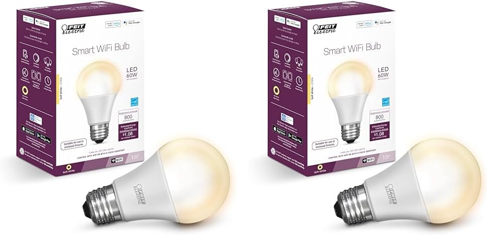 Feit Electric OM60927CAAG 60W equivalente WiFi regulable, no requiere concentrador, Alexa Google Assistant A19 Bombilla LED inteligente, 4.4
