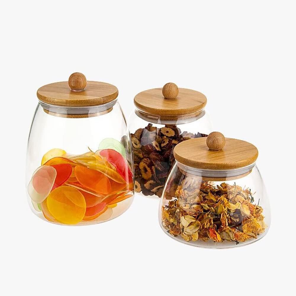Caja de vidrio con tapa de madera, tarro de almacenamiento de vidrio para café, especias, frijoles y despensa de alimentos (22 oz (22.0 fl oz))