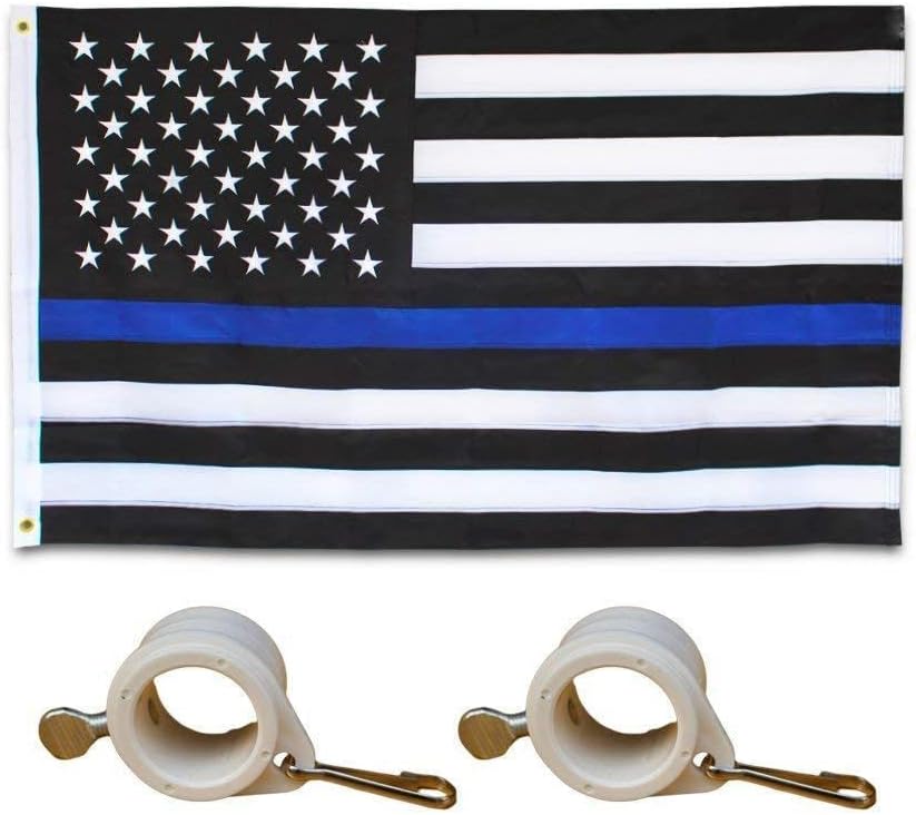 Premium 4×6 Embroidered Sewn USA Thin Line Nylon Flag 4’x6′ w 2 Flag Clips