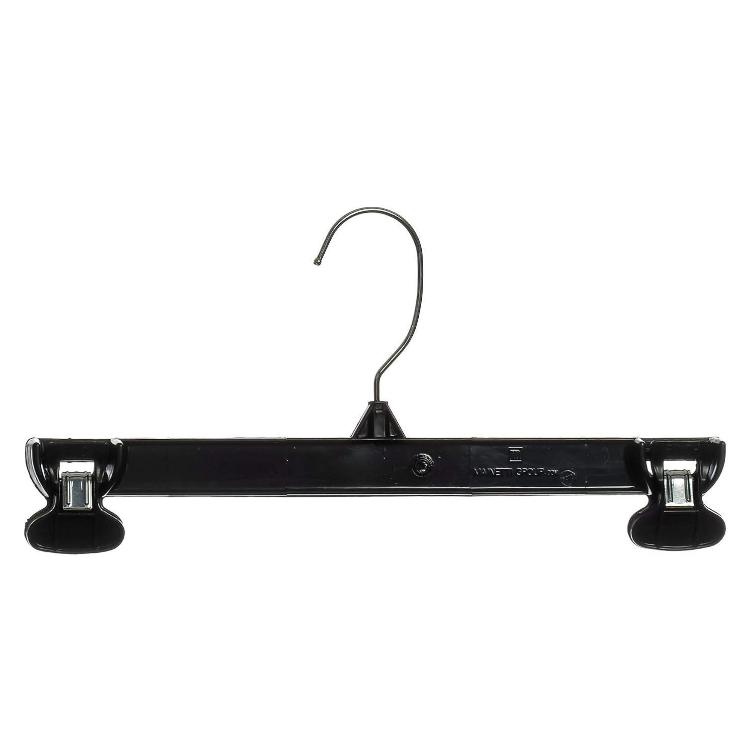 Mainetti 6012 – Ganchos de ropa de plástico negro con colgador giratorio de metal y pinzas antideslizantes de plástico resistentes, ideal para