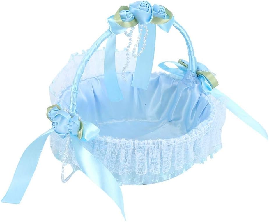 Elegante cesta de flores de encaje, hermosa cesta de flores ligera y vibrante, para ceremonia, boda, compromiso (azul)