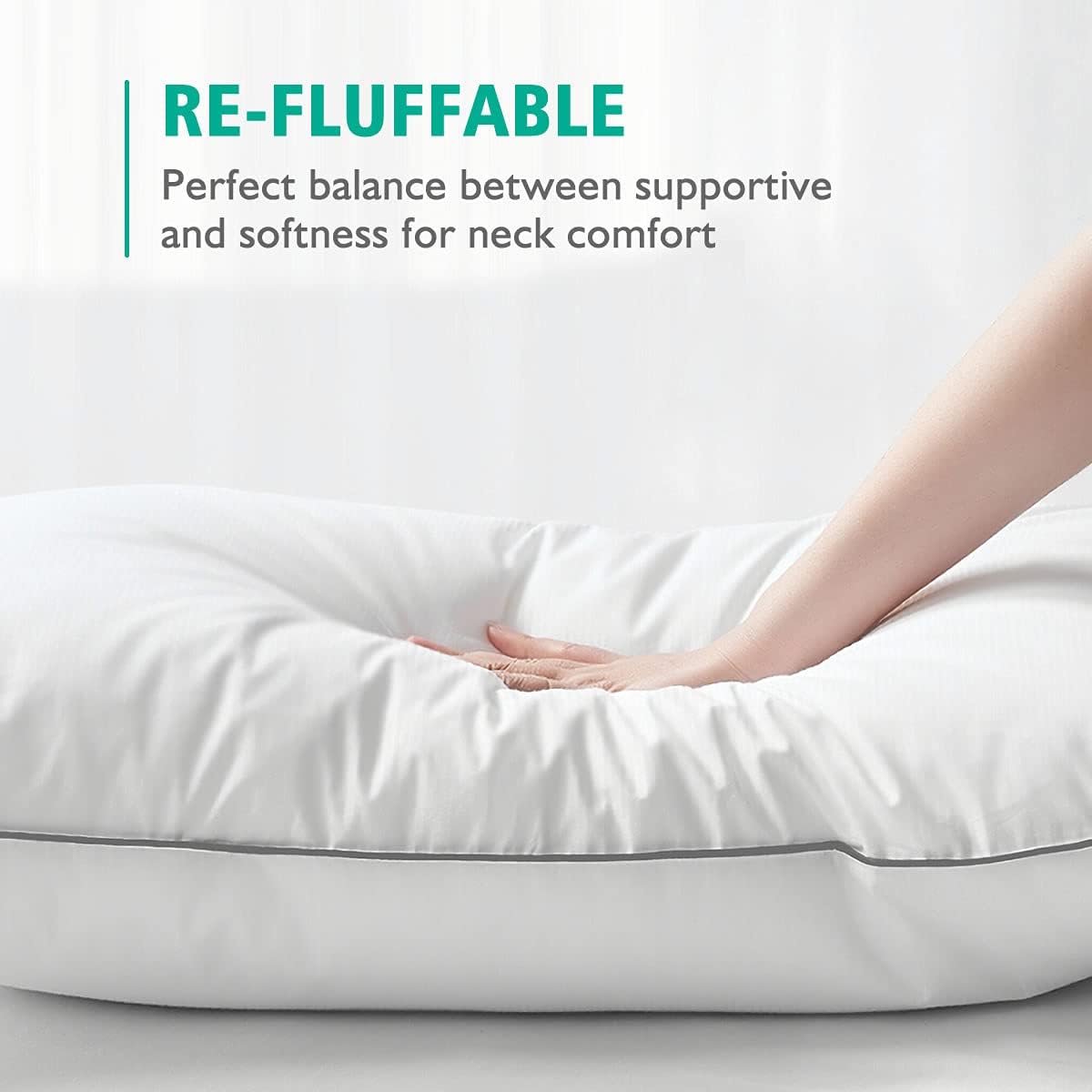 APSMILE Juego de 2 almohadas de plumas orgánicas, almohadas de cama de tamaño estándar para dormir con funda 100% algodón, almohada híbrida de