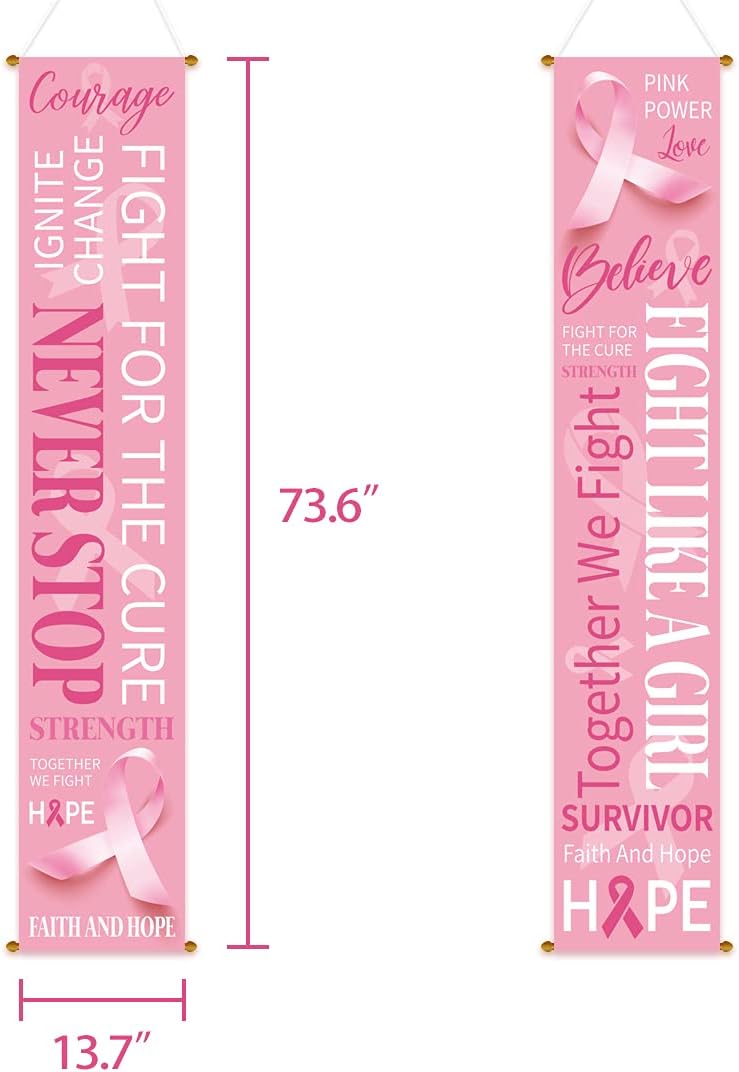 M1ntP1us Decoraciones de pancartas de concientización sobre el cáncer de mama, letrero de cinta rosa para porche, suministros de fiesta para