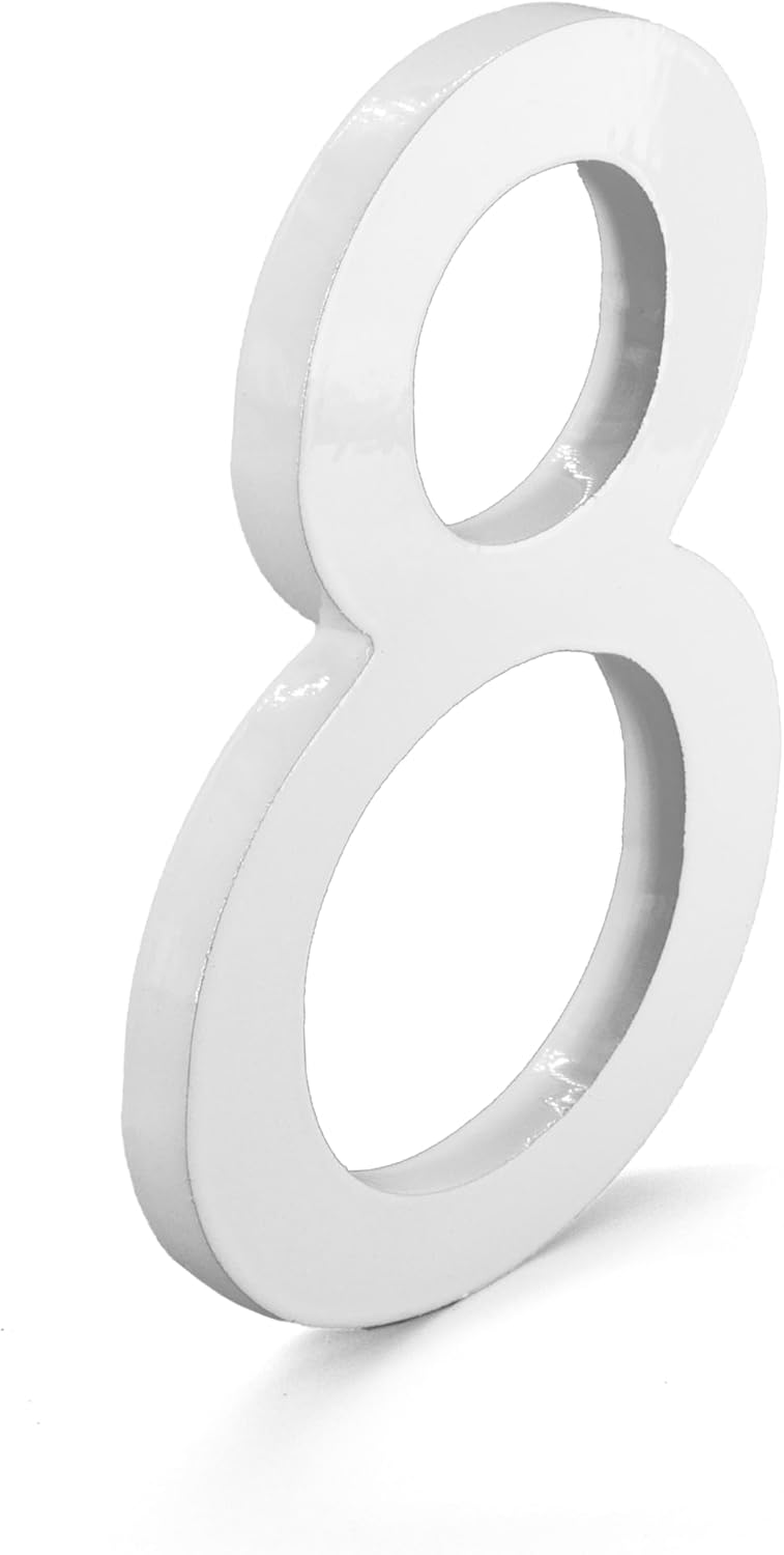 Montague Metal Products MHN-06-F-WE1-8 Números de casa de dirección flotantes modernos de aluminio cepillado sólido, 6 pulgadas, blanco recubierto