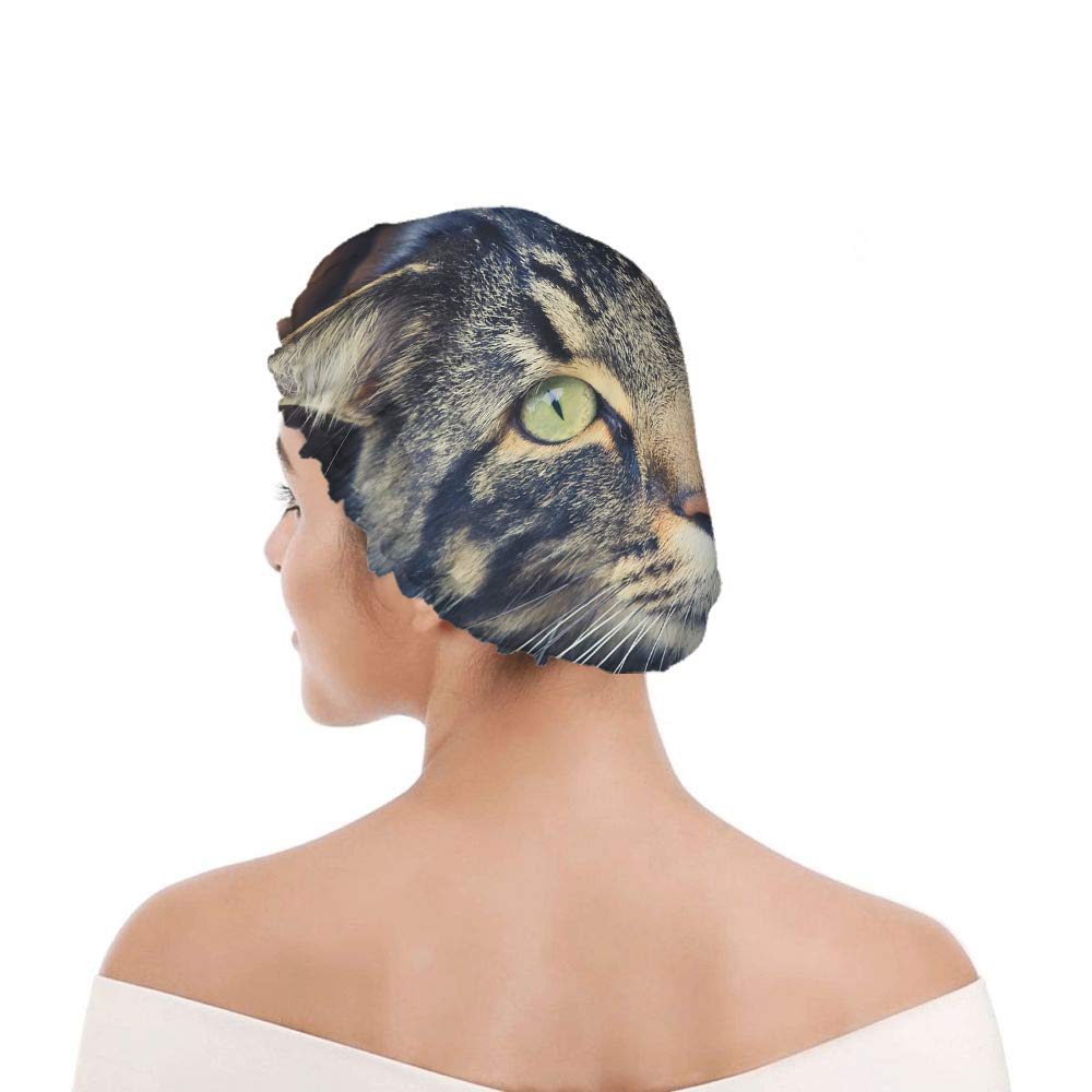 Swono Gorro de ducha de gato, lindo gato que mira recto hacia ti, impermeable, doble capa, perfecto para todas las longitudes y grosores de cabello