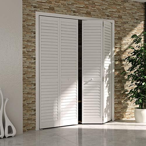 Puerta de armario, bi-plegable, rejilla de rejilla plantación imprimada blanca (28 x 80)