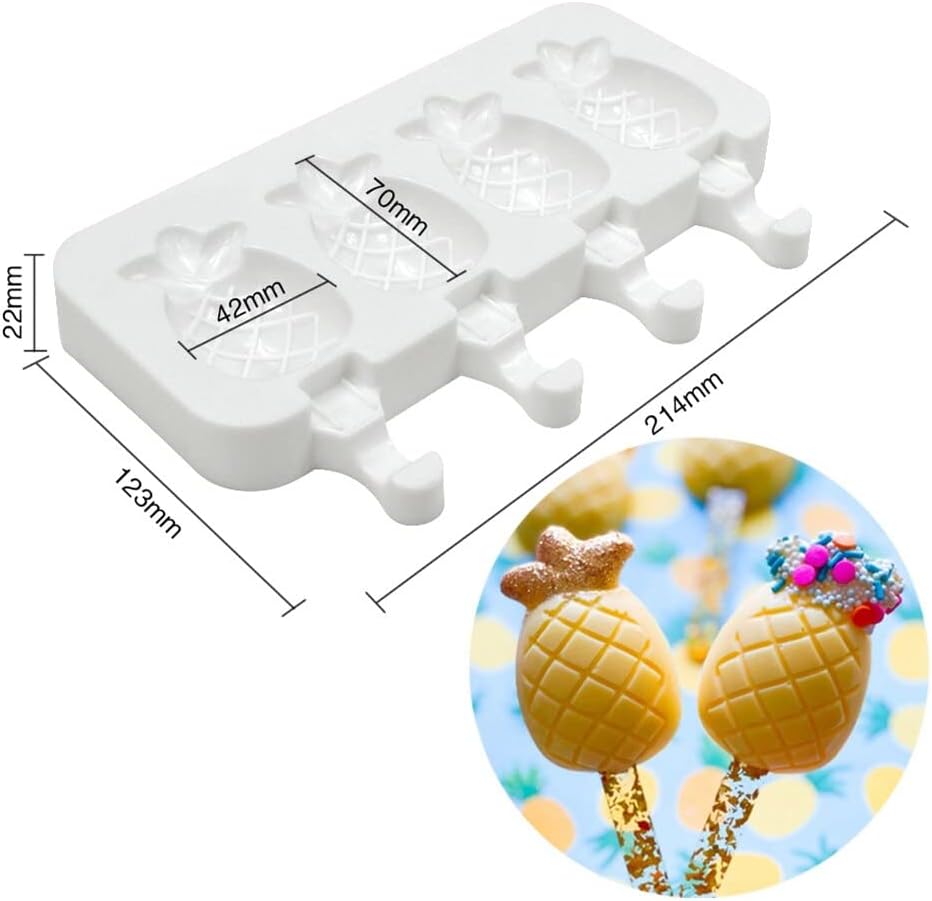 Moldes para paletas de 4 cavidades, moldes de silicona reutilizables para niños, moldes de paletas de hielo de piña, molde de silicona para hacer