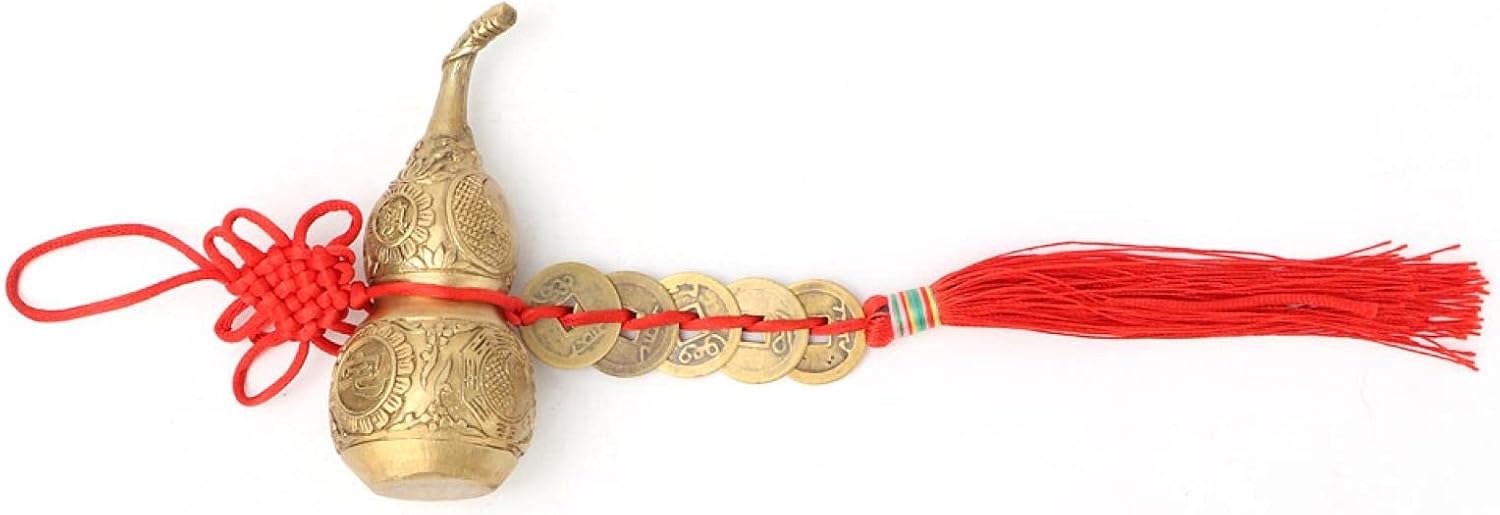 TOPINCN Wu Lou Cucurbit con 5 monedas Feng Shui latón adornos de calabaza de buena suerte Wu Lou calabaza de latón para el hogar Feng Shui