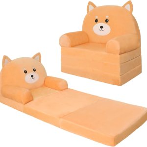 QIUODO Sofá plegable para sala de juegos, sofá abierto de terciopelo 2 en 1 para niños pequeños de 1 a 3 años, cómoda silla infantil para leer y QIUODO Sofá plegable para sala de juegos, sofá abierto de terciopelo 2 en 1 para niños pequeños de 1 a 3 años, cómoda silla infantil para leer y