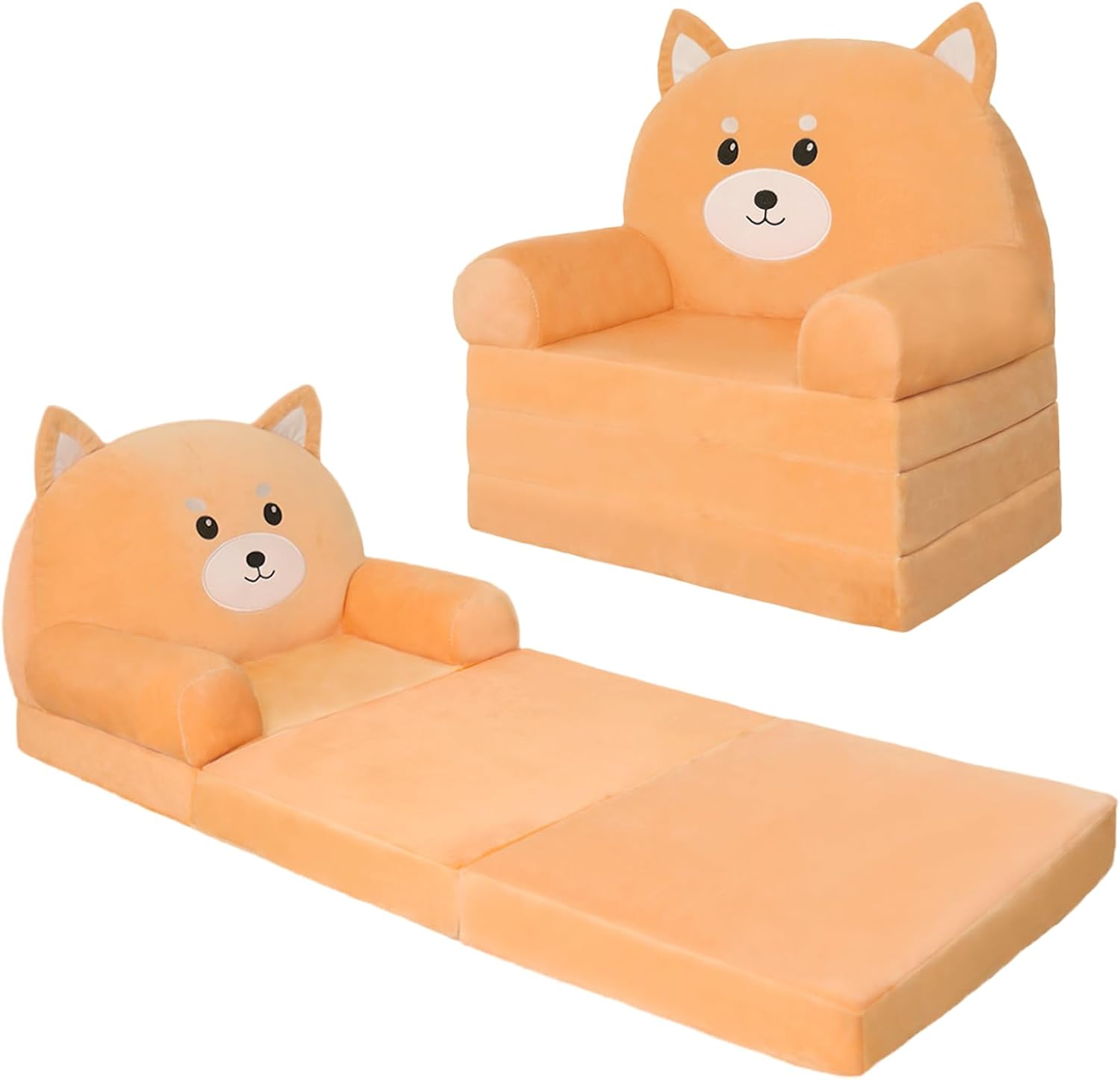 QIUODO Sofá plegable para sala de juegos, sofá abierto de terciopelo 2 en 1 para niños pequeños de 1 a 3 años, cómoda silla infantil para leer y