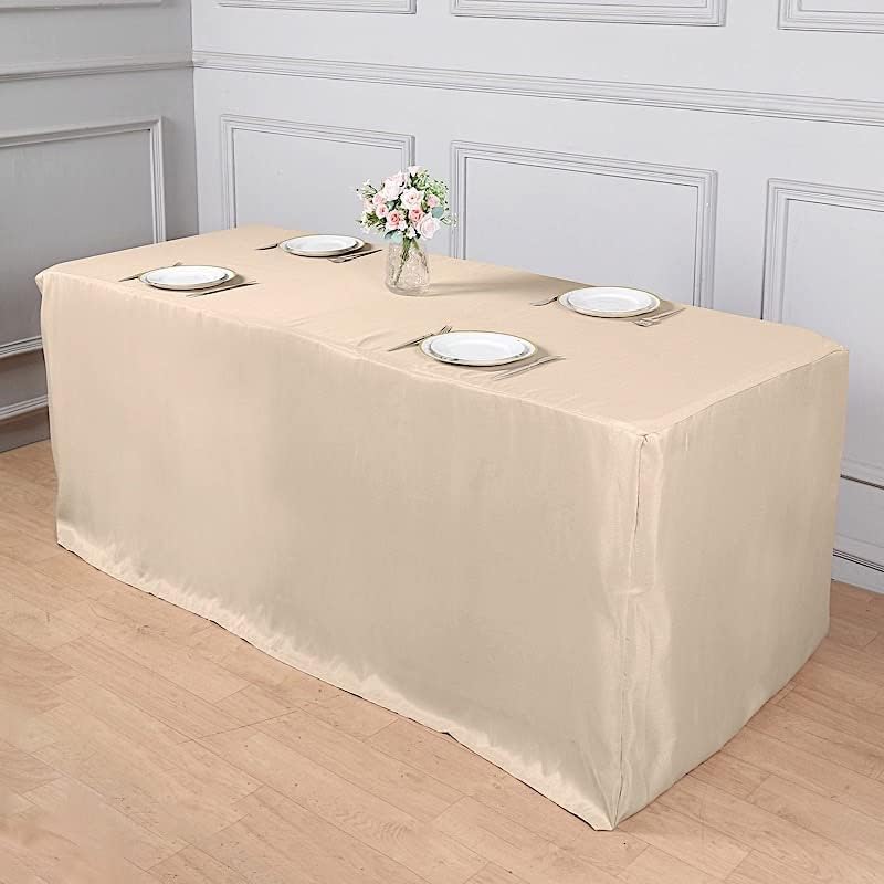 Mantel de poliéster ajustado color nude de 8 pies para bodas, fiestas, eventos, mantelería