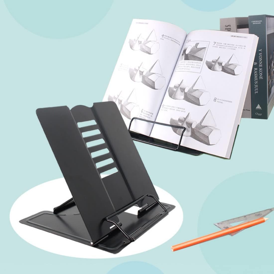 Soporte de metal para libros, soporte de metal para libros, soporte ajustable y portátil para libros de lectura, para libros de texto, cuadernos,