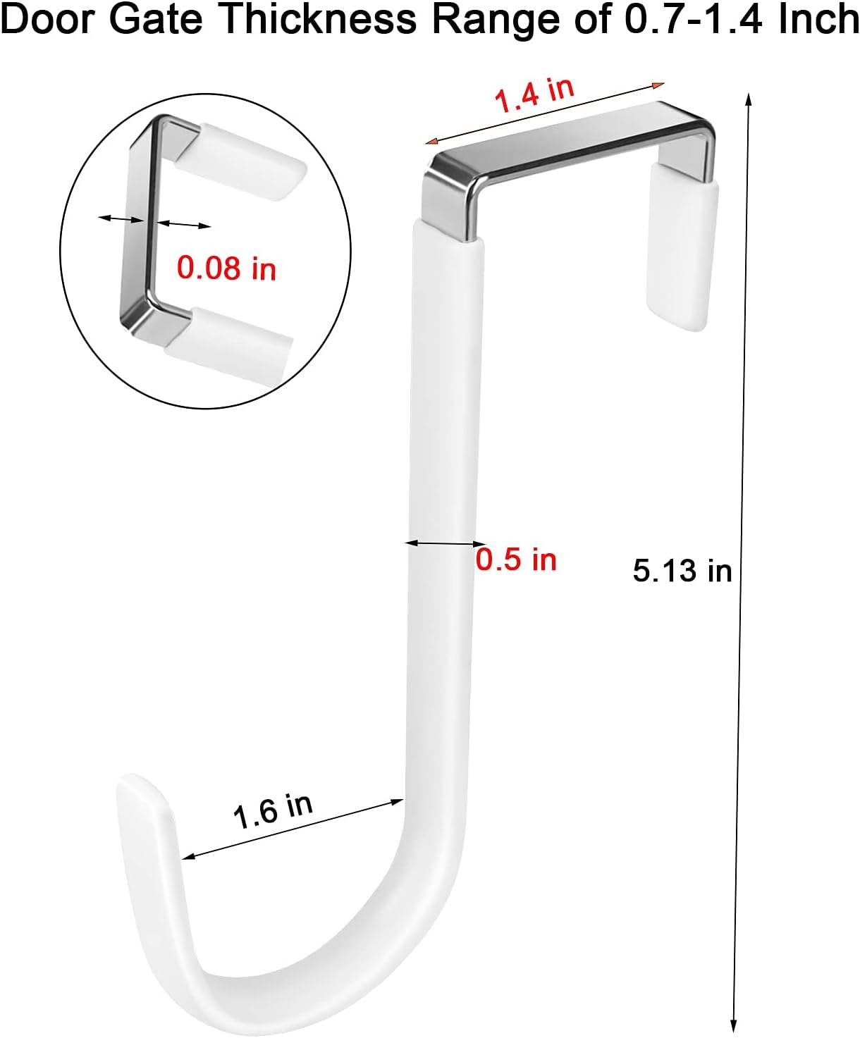 DINGEE Paquete de 8 ganchos para puerta, revestimiento de vinilo blanco sobre la puerta para colgar ganchos en Z resistentes que evitan arañazos,