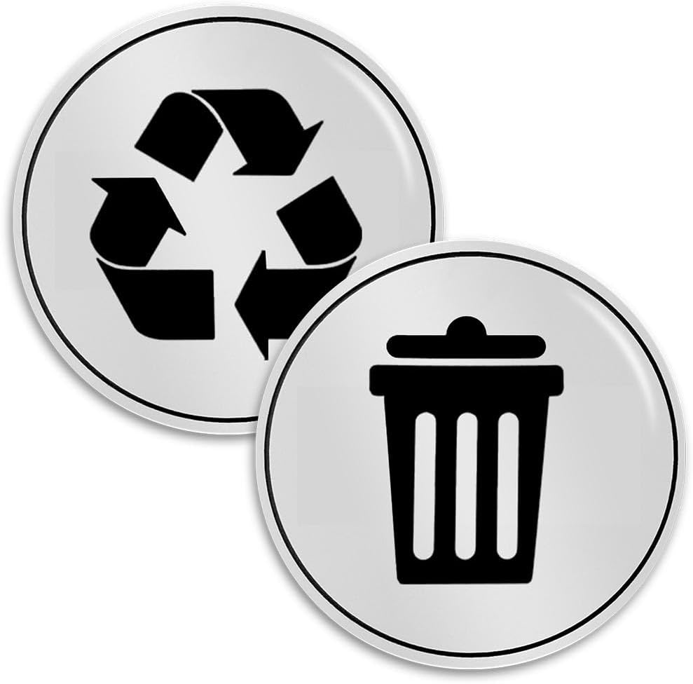 Juego de 2 calcomanías de basura y reciclaje, para interiores y exteriores, resistentes a los rayos UV, estable y resistente a la intemperie,