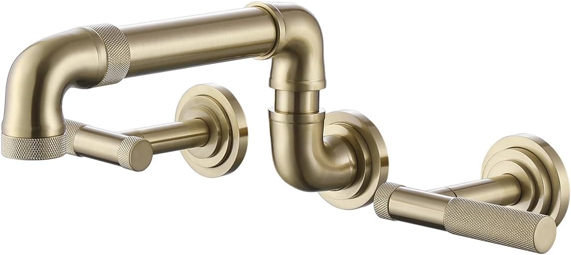 Grifo de lavabo de baño montado en la pared, extensible y giratorio, grifo de pared dorado de 3 agujeros para granja, cámper, lavandería, UTV Rv,