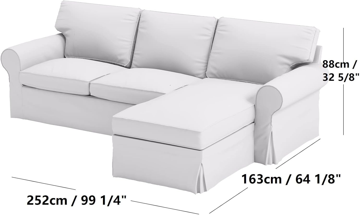 Funda de sofá de algodón denso Ektorp (2 plazas) con funda de repuesto para tumbona, compatible con la funda de sofá modular IKEA Ektorp de 3