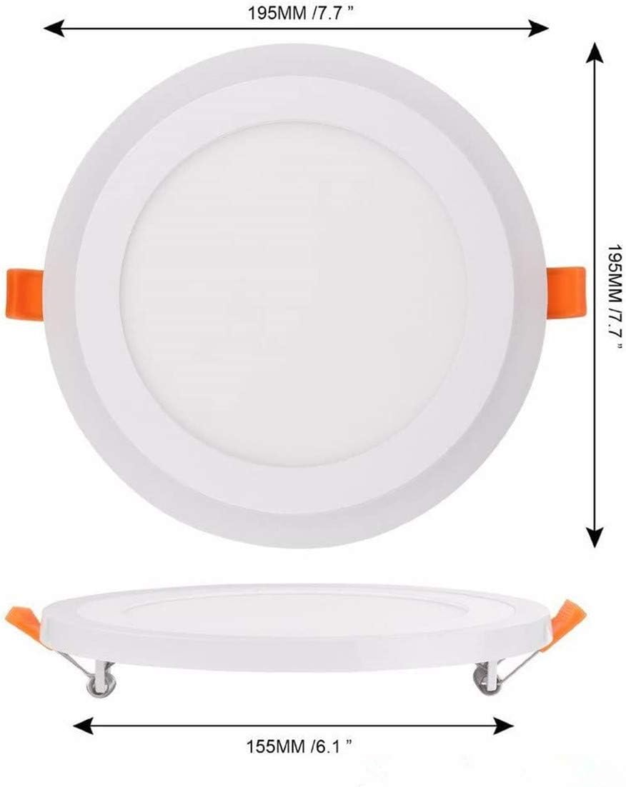 BOLXZHU Paquete de 2 luces LED de techo, luz LED redonda de doble color (blanco frío + azul), iluminación LED empotrable ultrafina, (12+4) W 7.7