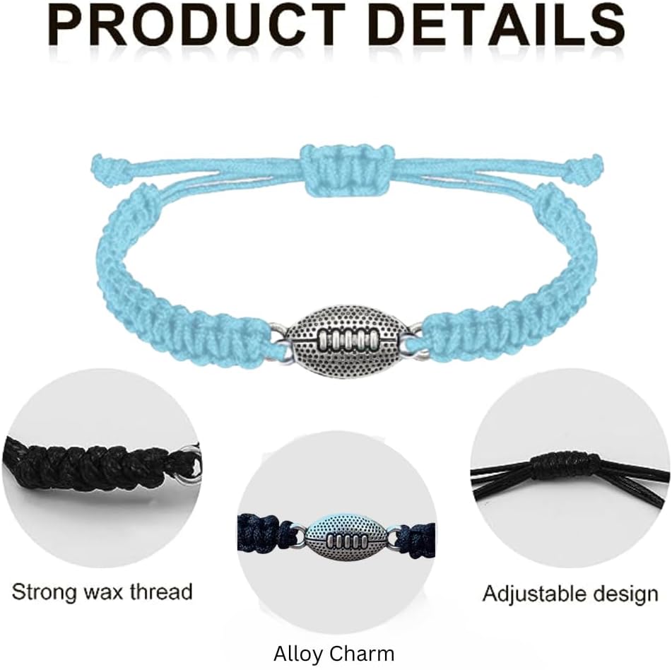 Sportybella Football Bracelet Adjustable Paracord Bracelets. Unisex Football Charm Bracelet. Weaved Bracelet String wFootball Charm. Football Gifts