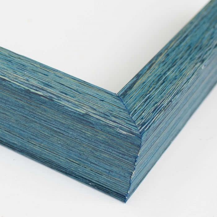 Caja de sombra azul rústico de 13 x 13 pulgadas, marco de exhibición de madera maciza con respaldo rosa sin ácidos, acrílico UV y accesorios para