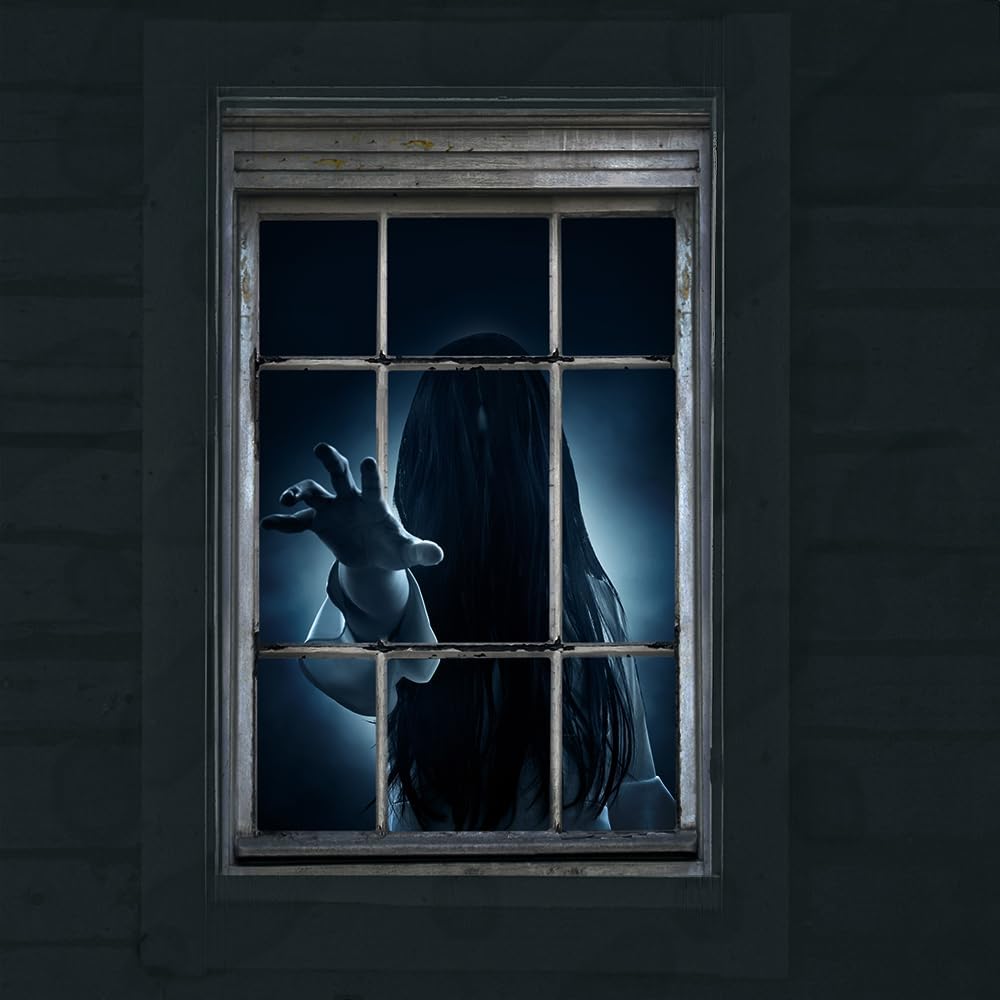 Decoración de ventana de Halloween, cortina de fantasma femenino, decoración aterradora para la pared de la puerta de la ventana, decoración de