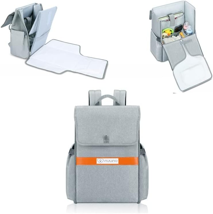 Nuuno – Bolsa de pañales para bebé, bolsa de viaje multifunción con cambiador, bolsillos aislados, impermeable y correas para cochecito, Gris,