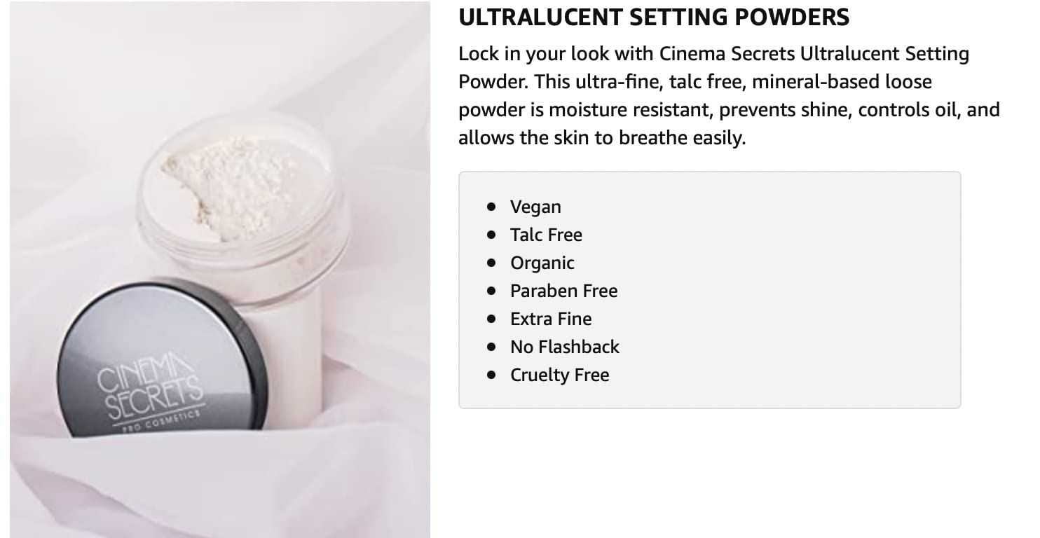 CINEMA SECRETS Pro Cosmetics Ultralucent – Polvo fijador suelto, crema suave
