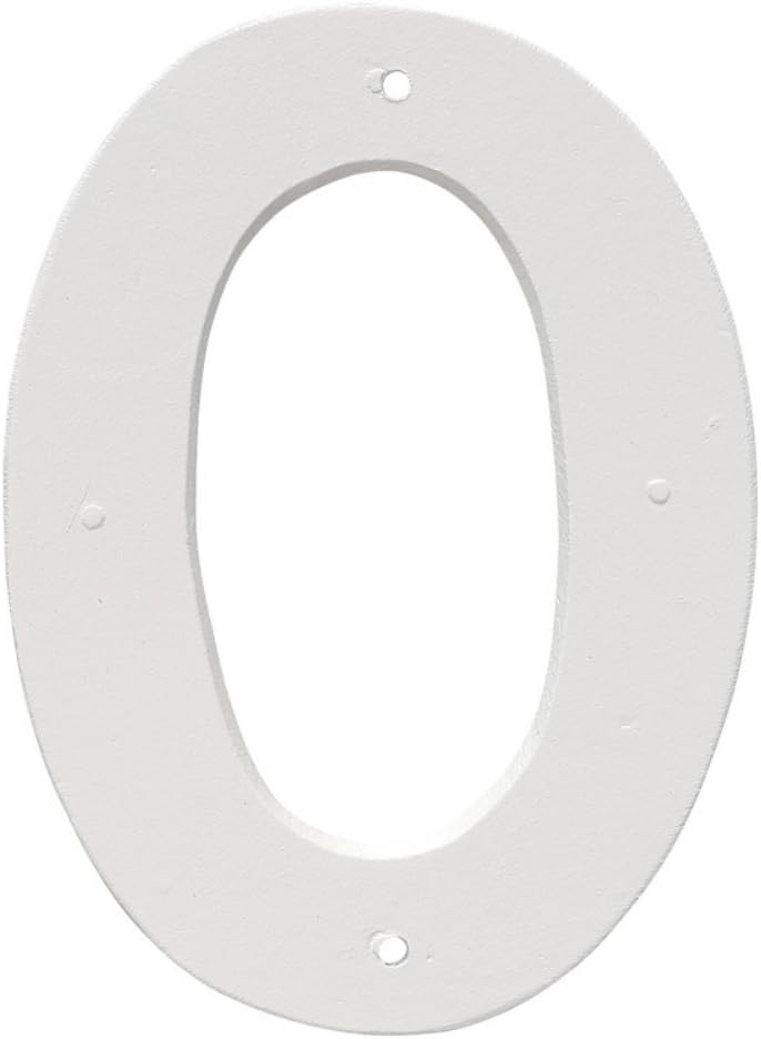 Placa de aluminio para exteriores con número 0 de 6 pulgadas, tamaño mediano, color blanco