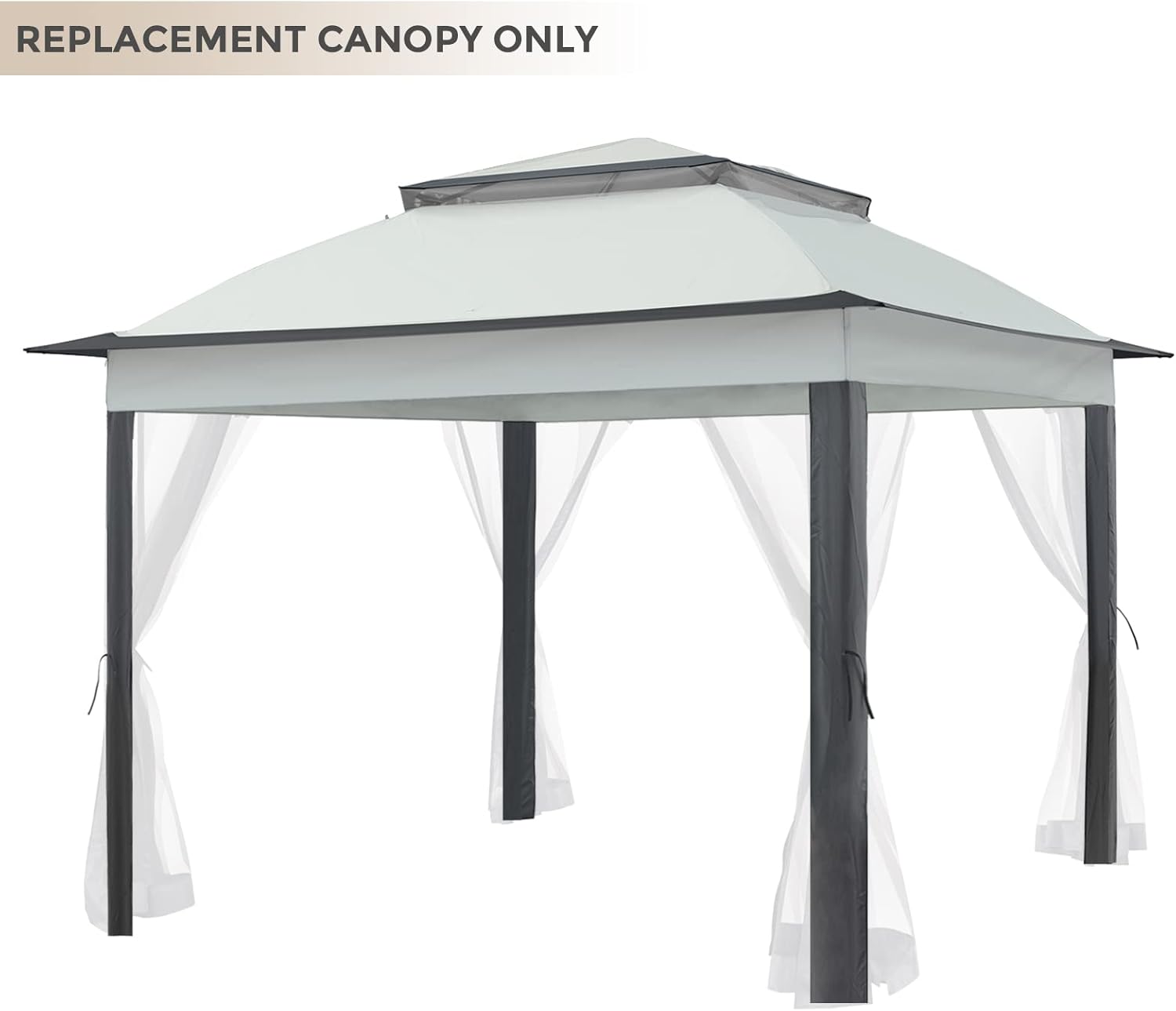 COOS BAY Toldo de repuesto de 11 x 11 pulgadas con parasol de ventilación de aire, cubierta superior de poliéster, color gris