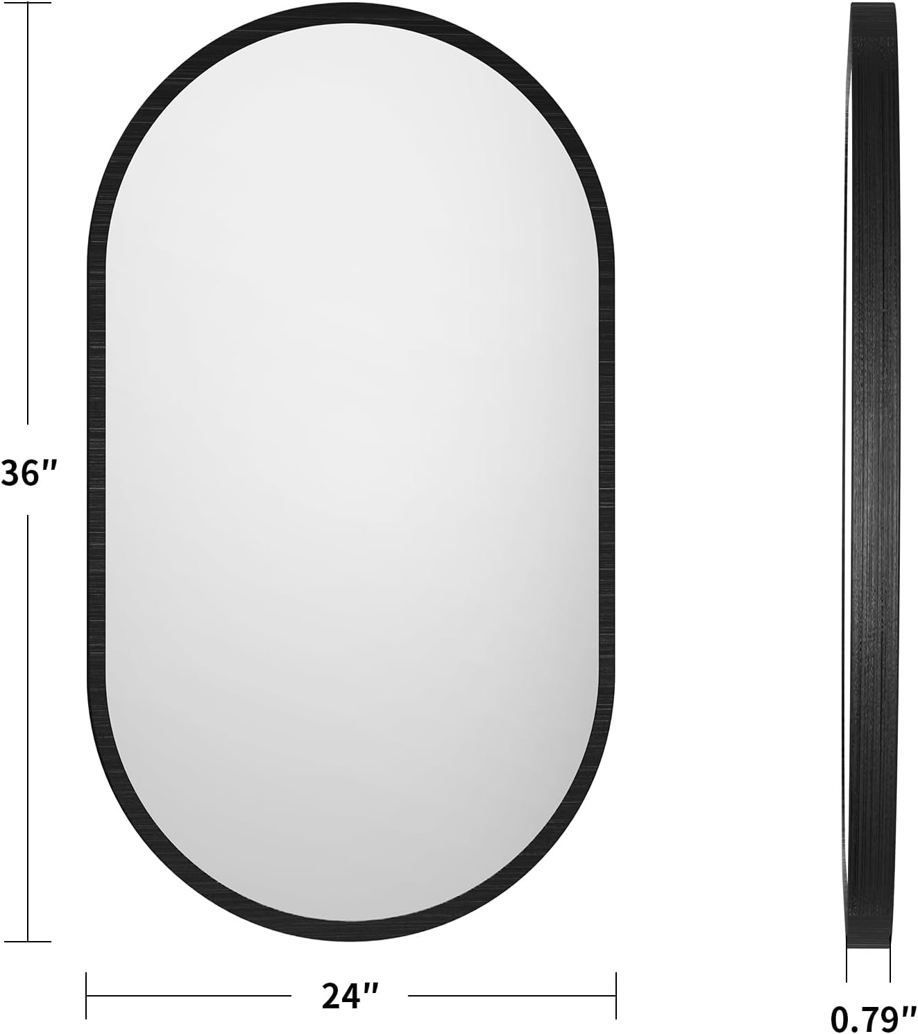 Espejo ovalado negro de 24 x 36 pulgadas, espejo de tocador de baño, con marco de metal, espejo en forma de píldora, moderno horizontal o vertical,