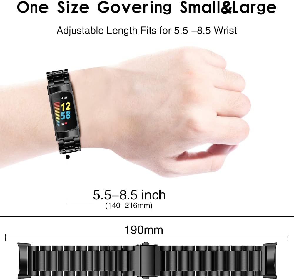TenCloud Bandas compatibles con Fitbit Charge 6Charge 5 Activity Tracker de acero inoxidable sólido para mujeres y hombres, pulsera de metal para
