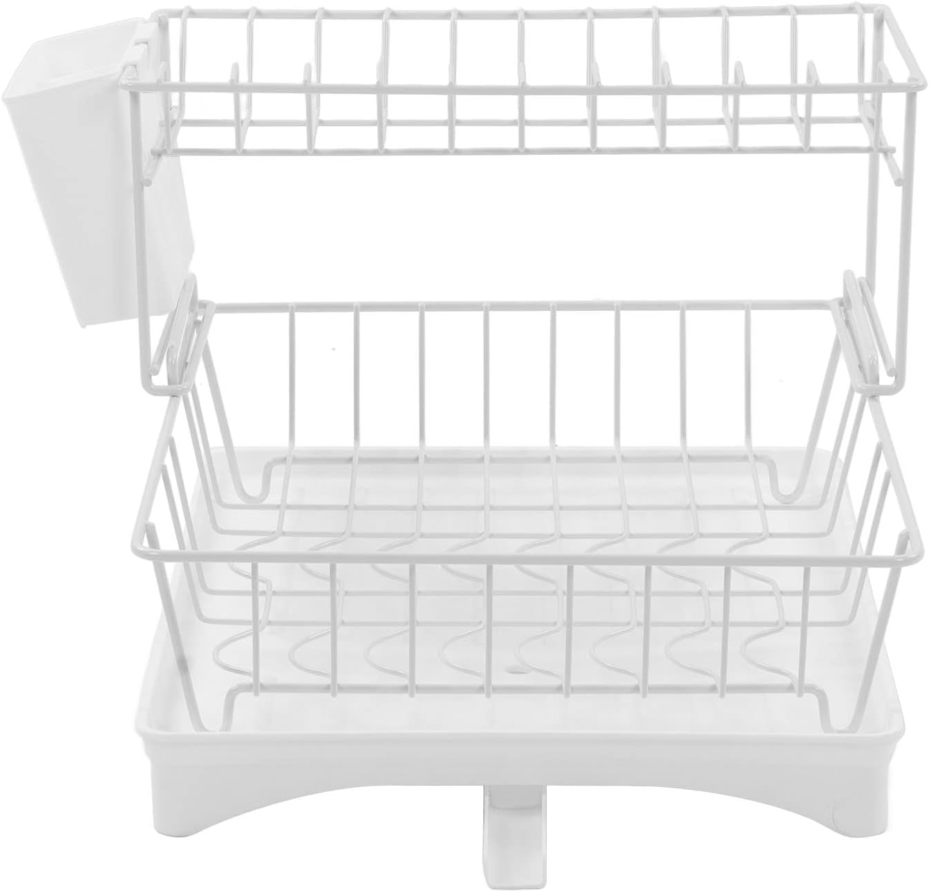 Escurridor de platos para encimera de cocina, 2 niveles con soporte para tazas, escurridor de platos con escurridor, soporte para utensilios de gran