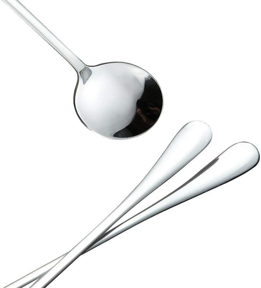 COMIART – Juego de 8 cucharas de café o té helado de acero inoxidable con mango largo, cubiertos pulidos con espejo, para fiesta en casa o bar,