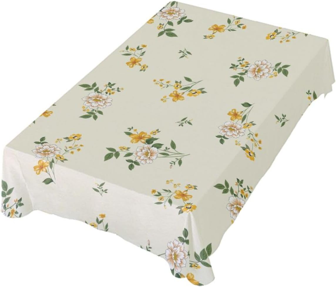 ZOEO Mantel rectangular con estampado de flores sobre amarillo, moderno, mantel de cocina y comedor, mantel decorativo lavable para fiestas, picnic,