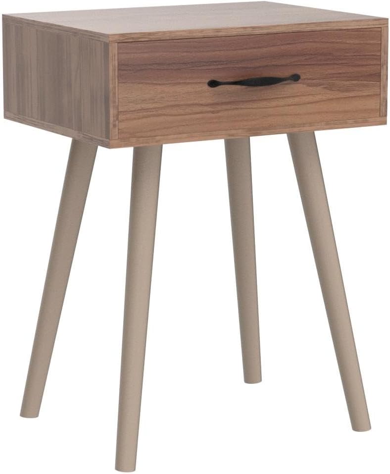Cloud Space Mesita de noche moderna de mediados de siglo, mesa auxiliar de madera para sala de estar, mesa auxiliar de cama de nogal, mesita de