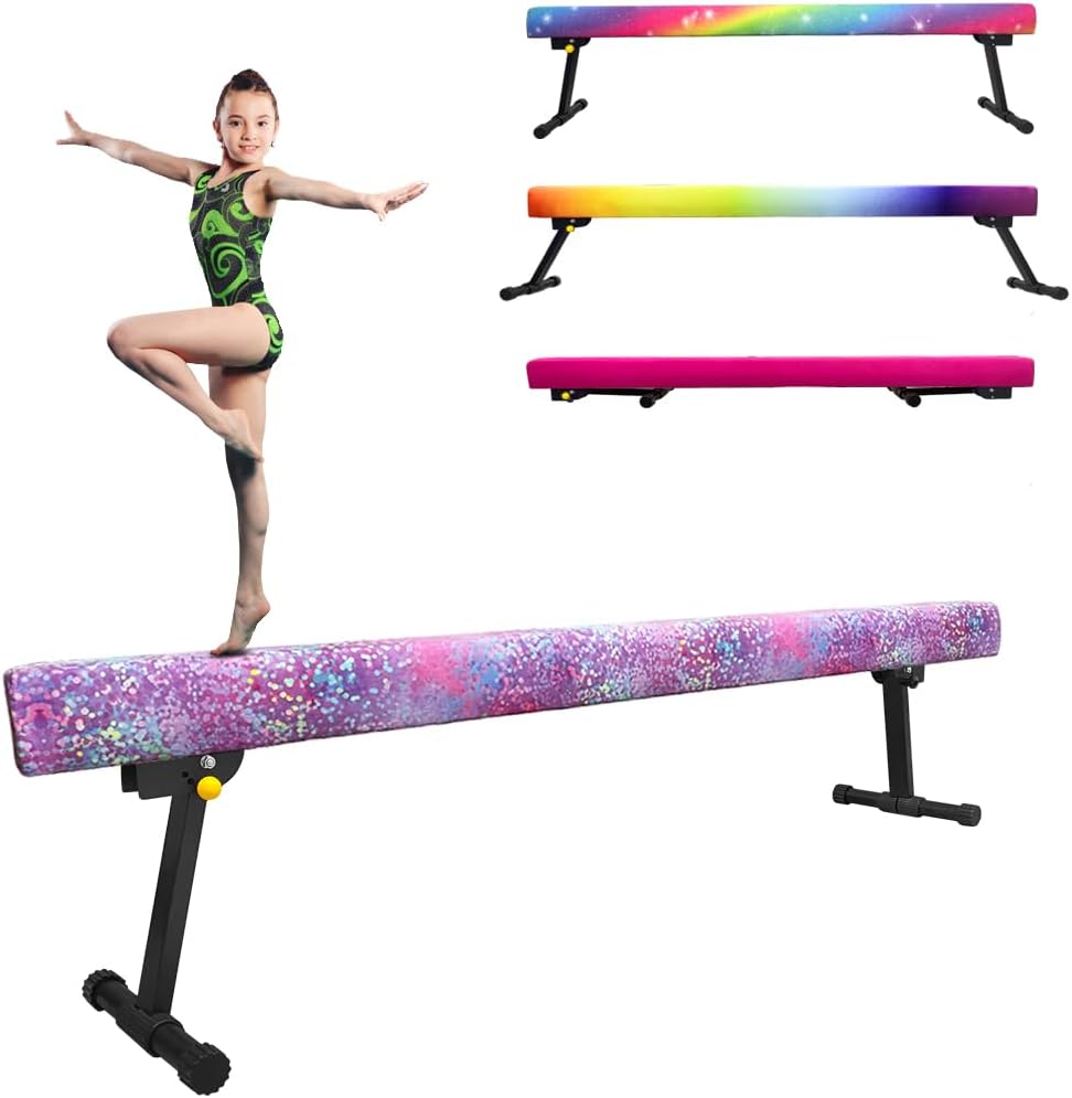 7.2ft Ultrasimple Adjustable&Foldable Balance Beam,High-Low Floor Beam Suede Gymnastics Equipment,No Tool Require, Gymnastics Beam for