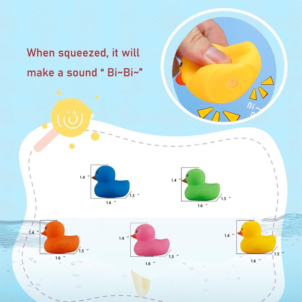 50 piezas de mini patos de goma multicolor para el baño del bebé, niños chillan y flotan pequeños patos de colores a granel para la ducha de los
