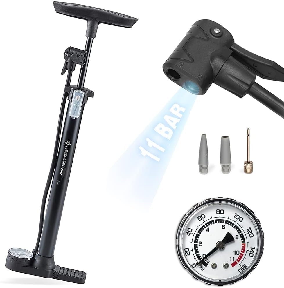 DANSI Bomba de piso para bicicleta con manómetro, bomba de bicicleta de piso con válvulas Presta y Schrader de alta presión 180 psi, bomba de aire