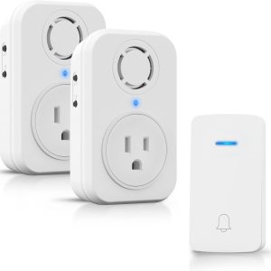 AIDA Timbre inalámbrico, timbre autoalimentado con enchufe extra, no requiere batería, botón de timbre inalámbrico, 5 niveles de volumen con 32 AIDA Timbre inalámbrico, timbre autoalimentado con enchufe extra, no requiere batería, botón de timbre inalámbrico, 5 niveles de volumen con 32