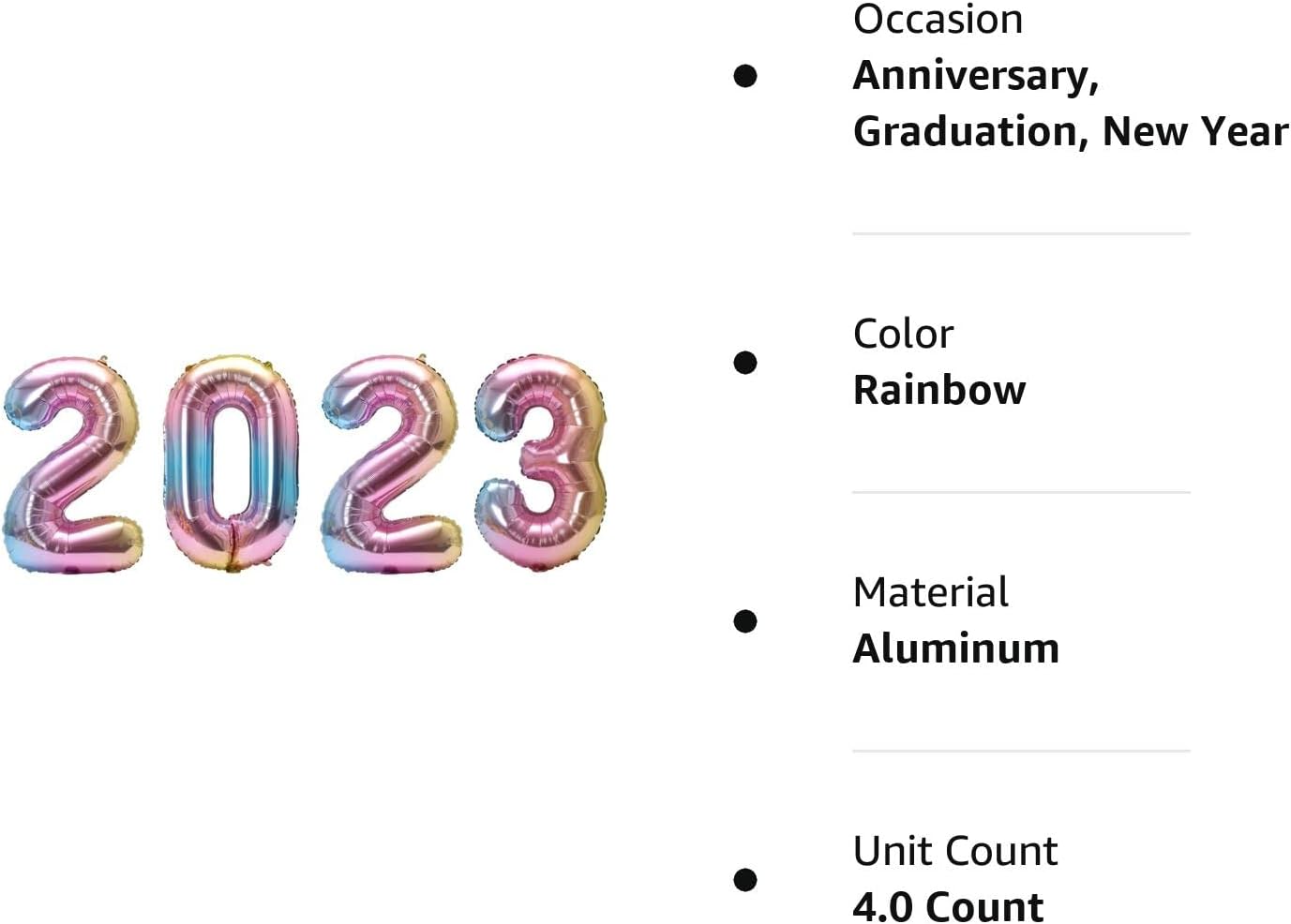Globos de aluminio Mylar 2023 para decoración de fiesta de graduación, aniversario, Año Nuevo (arco iris, 40 pulgadas)