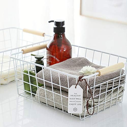 LeleCAT Cestas de alambre blanco con asas, organizador de almacenamiento de alambre para cocina, refrigerador doméstico para armarios, despensa,