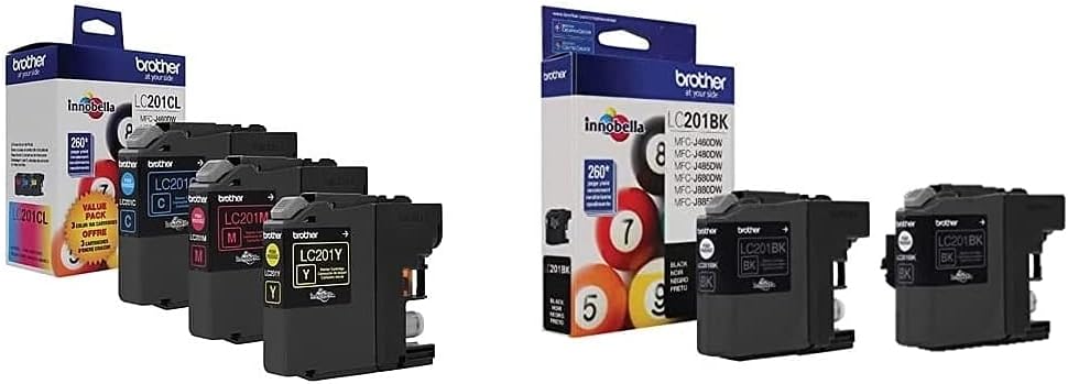 Cartucho de tinta original Brother LC201 (LC-201) color (BkCMY), paquete de 5 (incluye 2 LC201BK, 1 LC201C, 1 LC201M, 1 LC201Y