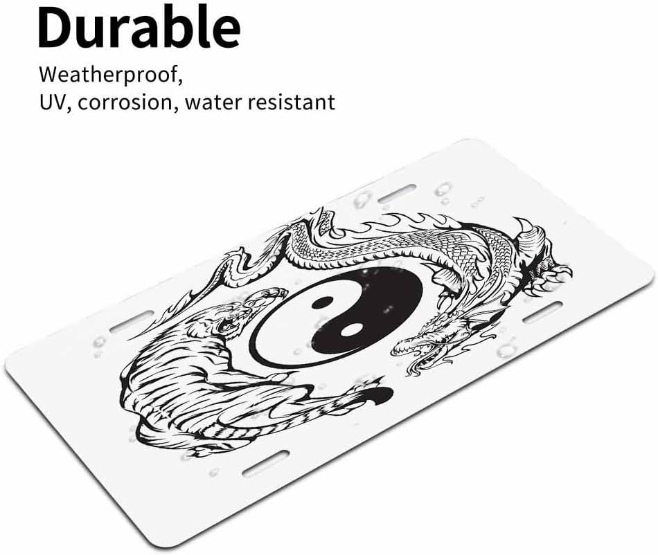 HOSNYE Placa de matrícula Dragon Fighting with Tiger Front Plate Cover Around Yin Yang Symbol Decorativo Auto Truck Car Front Vanity Tag Metal