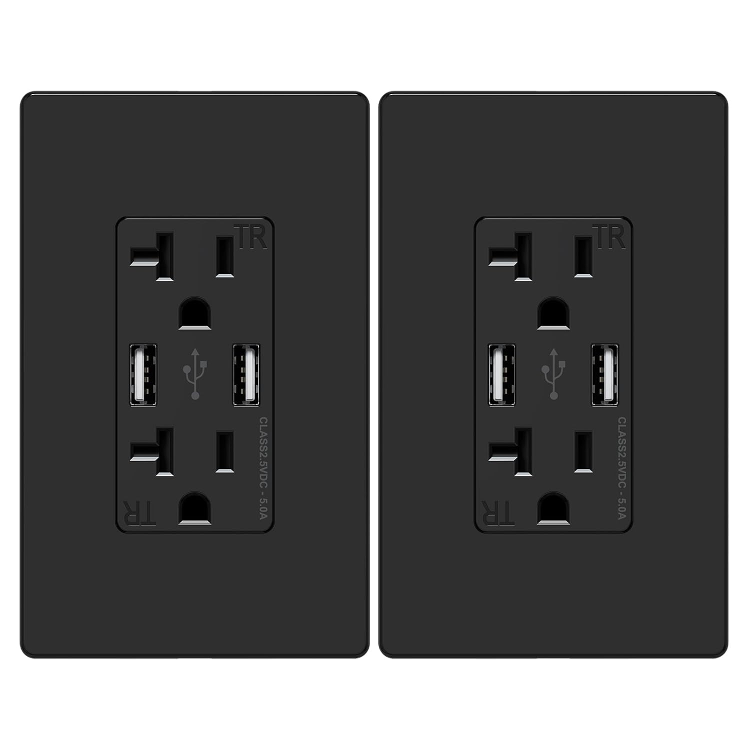 WEBANG Toma USB, 5.0 Amp 2 puertos USB cargador de pared, receptáculo dúplex resistente a manipulaciones de 20 A con USB, placa de pared sin